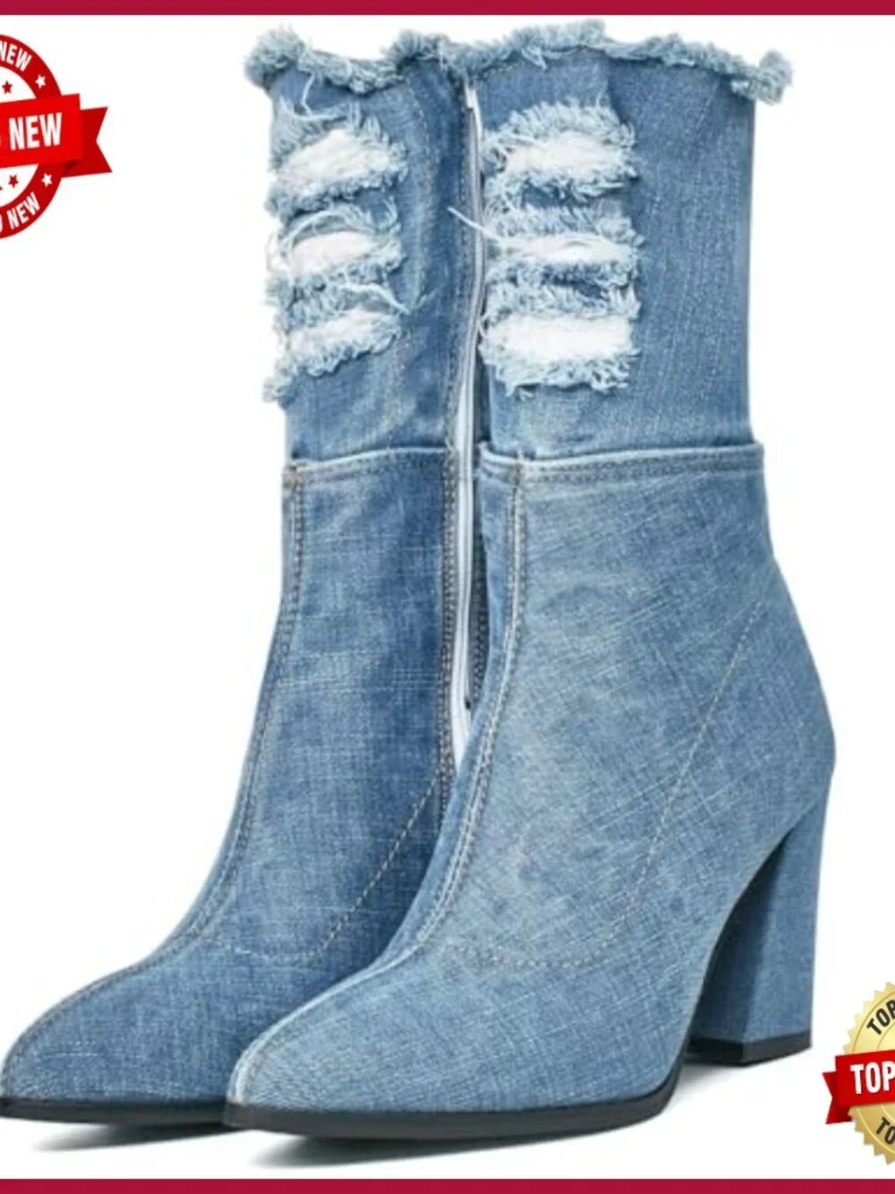 Women's Denim Thigh High Boots Cutout Over The Knee Jean Boots